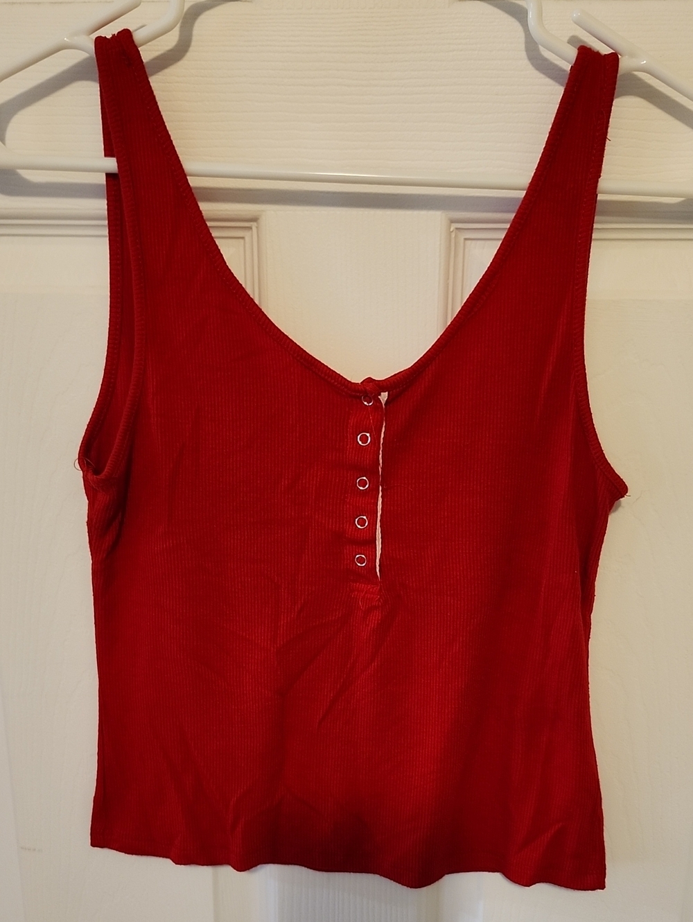 Heart Hips Red Ribbed Henley Tank Top with Front Button Placket